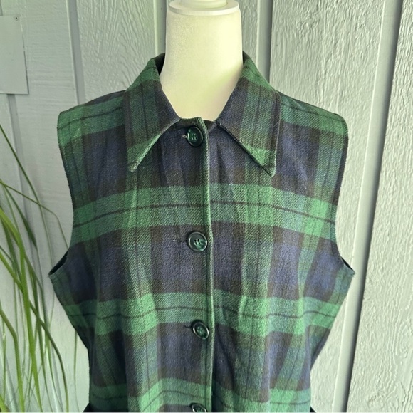 Vintage Stefano International Plaid Sleeveless Button Down Shirt Blue Fringe 80s - Picture 10 of 16